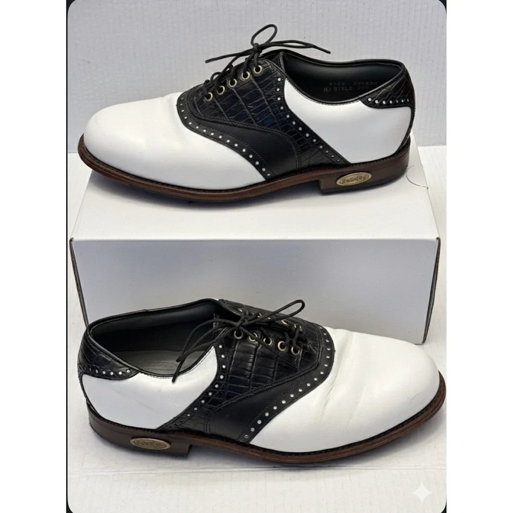 Footjoy Mens 8.5 EE Classics Dry Premiere Waterproof Golf Shoes 50470 Croc Black